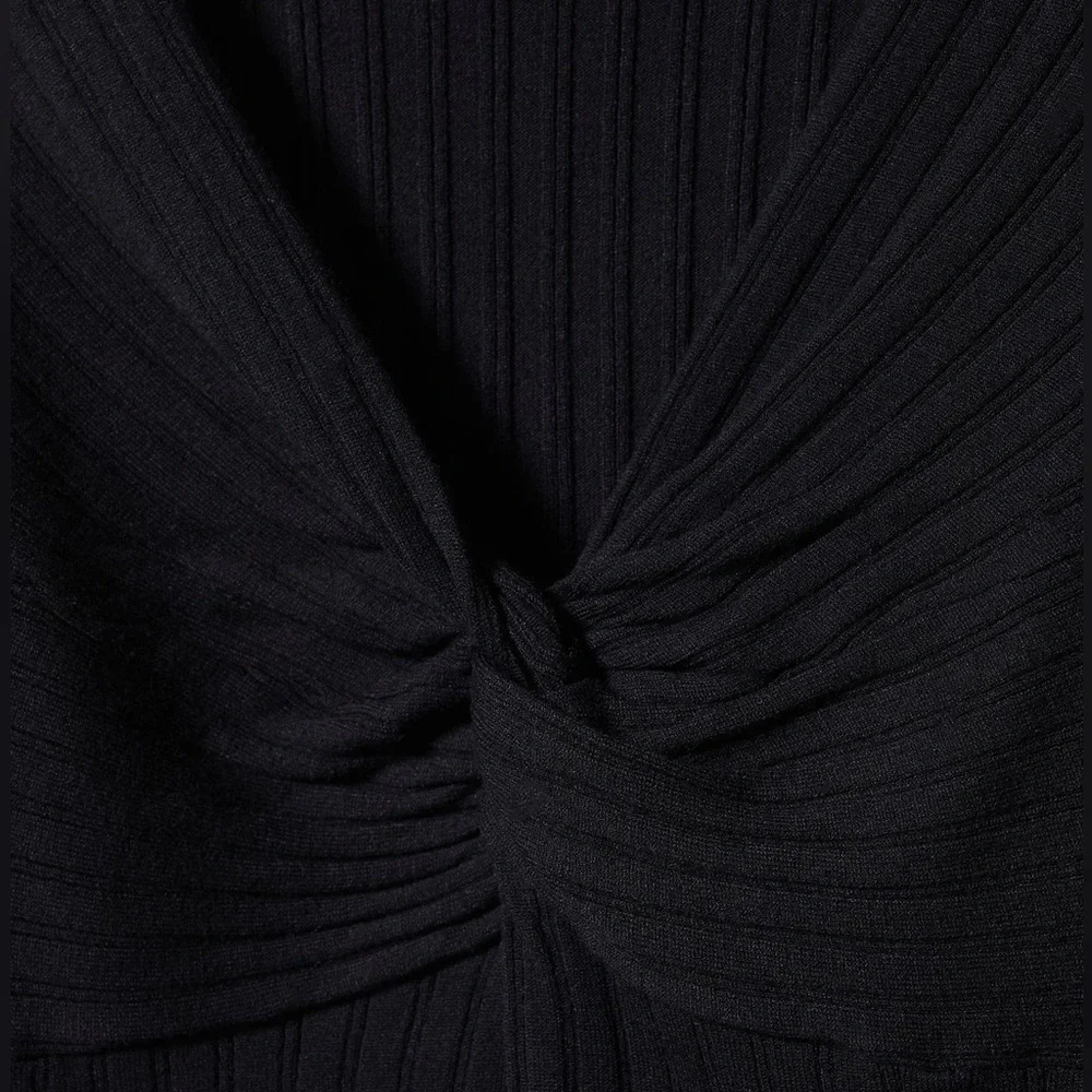 Mango Ribbed Front Knot Sweater